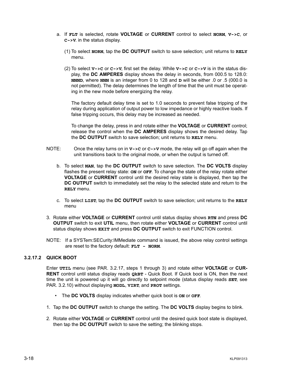 2 quick boot, Quick boot -18, 2), configure remote inhibit | R. 3.2.17.2 for, R. 3.2.17.2) | KEPCO KLP Series User Manual, Rev 4 User Manual | Page 60 / 94