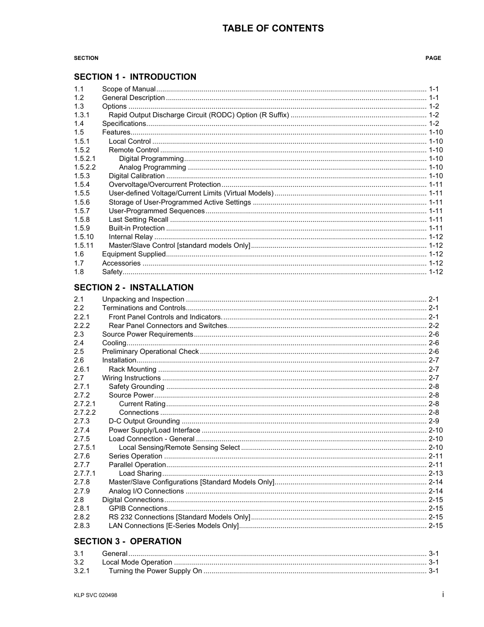 KEPCO KLP Series User Manual, Rev 4 User Manual | Page 7 / 94