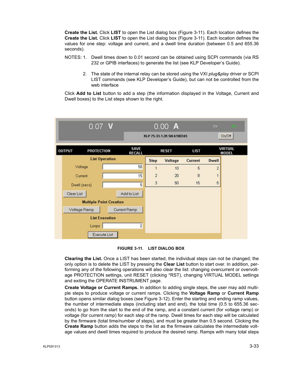 Figure 3-11. list dialog box, 11 list dialog box -33 | KEPCO KLP Series User Manual, Rev 4 User Manual | Page 75 / 94