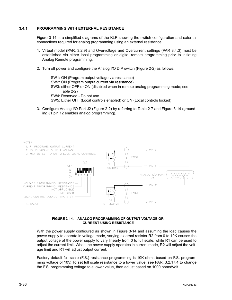 1 programming with external resistance, Programming with external resistance -36, 14 analog programming of output voltage or | Current using resistance -36, Ar. 3.4.1), 1 for r | KEPCO KLP Series User Manual, Rev 4 User Manual | Page 78 / 94