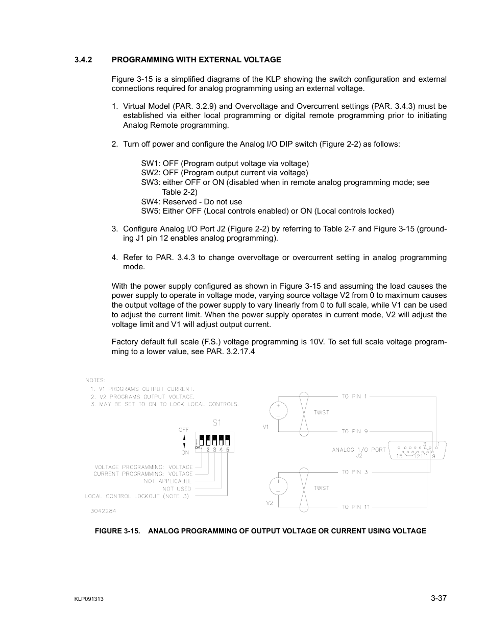 2 programming with external voltage, Programming with external voltage -37, 2) o | 2 for vo | KEPCO KLP Series User Manual, Rev 4 User Manual | Page 79 / 94