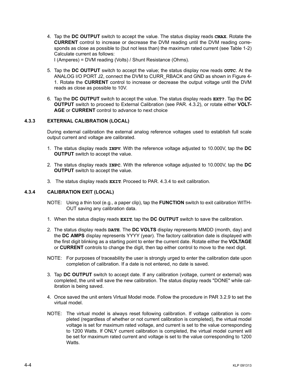 3 external calibration (local), 4 calibration exit (local), External calibration (local) -4 | Calibration exit (local) -4, 3 to r, R. 4.3.4 fo, R. 4.3.4, R. 4.3.3 | KEPCO KLP Series User Manual, Rev 4 User Manual | Page 84 / 94