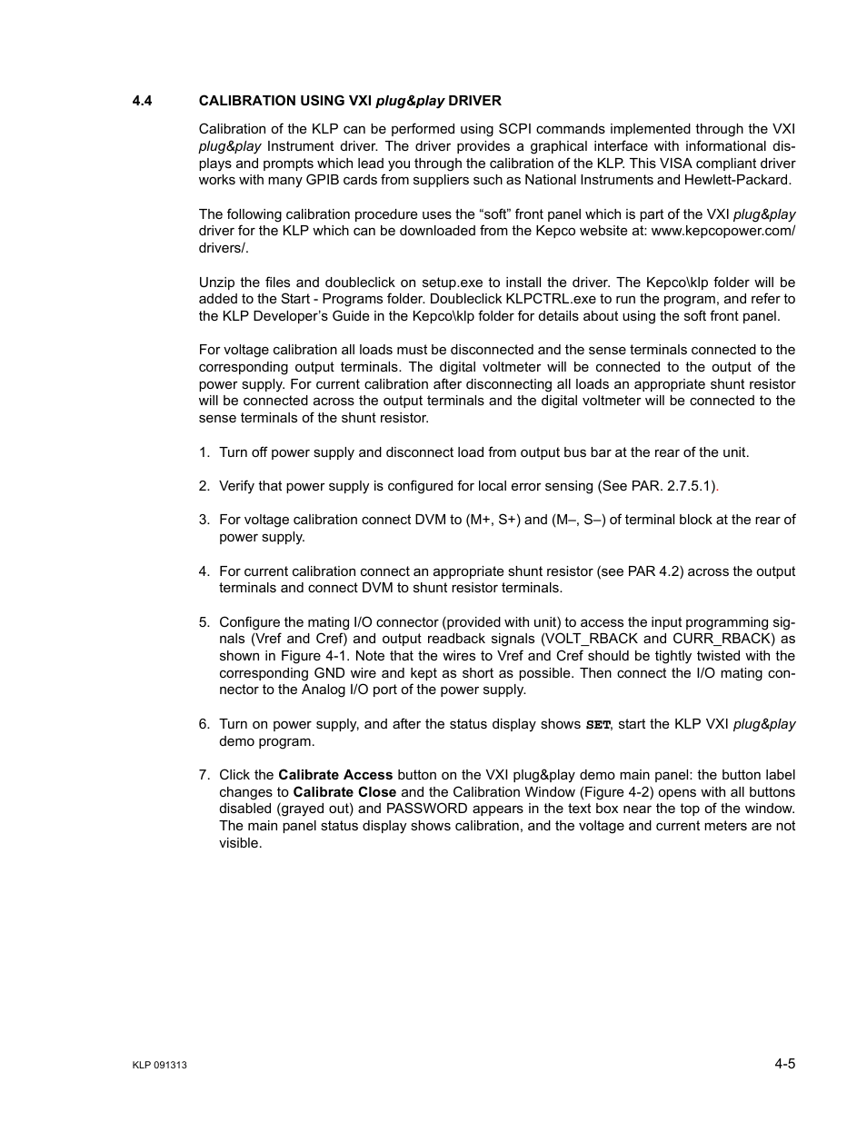 4 calibration using vxi plug&play driver, Calibration using vxi plug&play driver -5 | KEPCO KLP Series User Manual, Rev 4 User Manual | Page 85 / 94