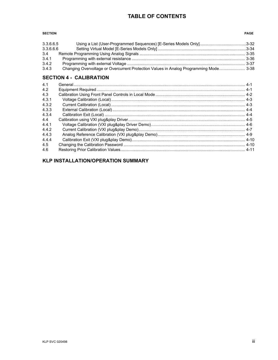 KEPCO KLP Series User Manual, Rev 4 User Manual | Page 9 / 94