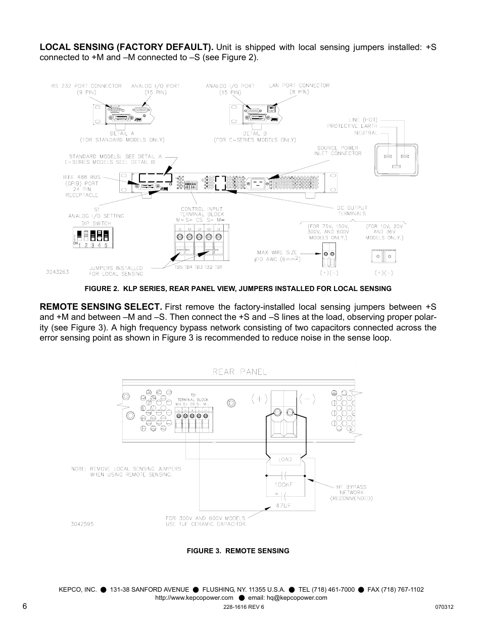 Local sensing (factory default), Remote sensing select, Figure 3. remote sensing | Figure 2) | KEPCO KLP Series Quick Start Guide, P/N 228-1616, Rev 6 User Manual | Page 6 / 12