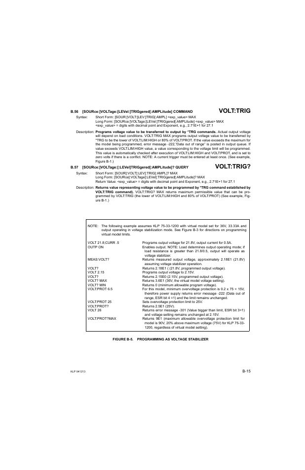 Figure b-5. programming as voltage stabilizer, B.56, Sour | B.57, B.56, b.57, Gure b-5.), Volt:trig | KEPCO KLP Series Developers Guide, Rev 3 User Manual | Page 121 / 132
