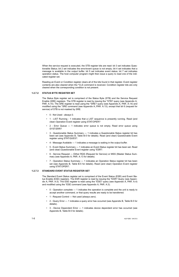 2 status byte register set, 3 standard event status register set, Status byte register set -6 | Standard event status register set -6 | KEPCO KLP Series Developers Guide, Rev 3 User Manual | Page 16 / 132