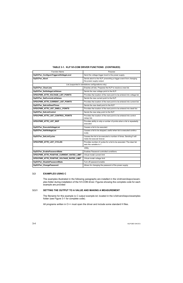 3 examples using c, Examples using c -4 | KEPCO KLP Series Developers Guide, Rev 3 User Manual | Page 26 / 132