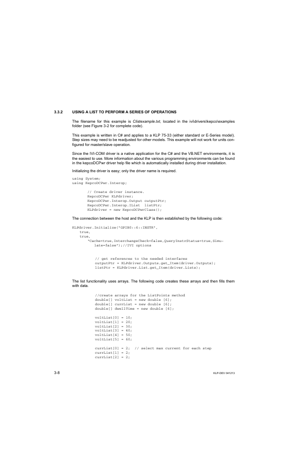 2 using a list to perform a series of operations, Using a list to perform a series of operations -8 | KEPCO KLP Series Developers Guide, Rev 3 User Manual | Page 30 / 132