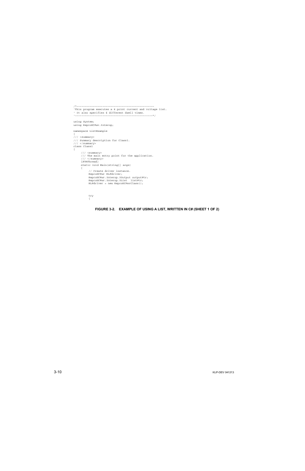 Figure 3-2. example of using a list, written in c, Example of using a list, written in c# -10 | KEPCO KLP Series Developers Guide, Rev 3 User Manual | Page 32 / 132