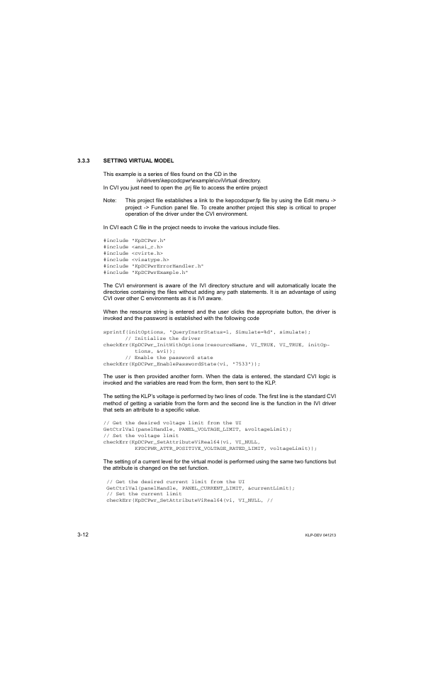 3 setting virtual model, Setting virtual model -12 | KEPCO KLP Series Developers Guide, Rev 3 User Manual | Page 34 / 132