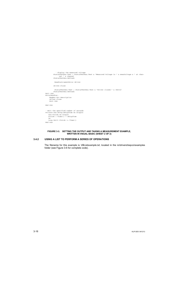 2 using a list to perform a series of operations, Using a list to perform a series of operations -16 | KEPCO KLP Series Developers Guide, Rev 3 User Manual | Page 38 / 132