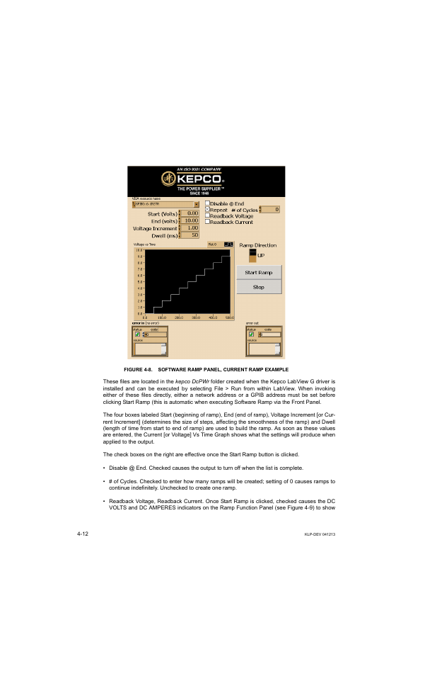 Software ramp panel, current ramp example -12 | KEPCO KLP Series Developers Guide, Rev 3 User Manual | Page 54 / 132