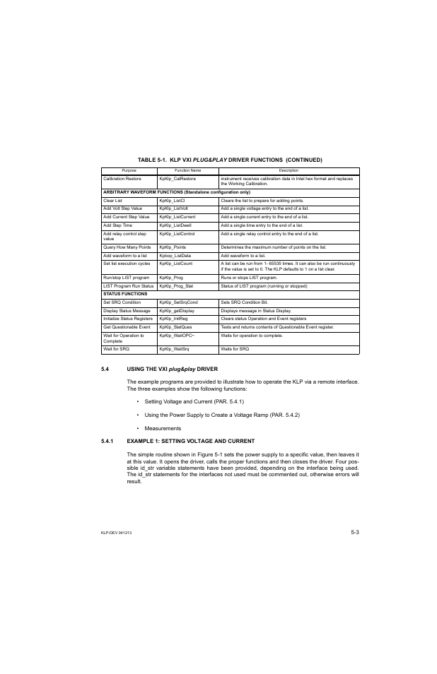 4 using the vxi plug&play driver, 1 example 1: setting voltage and current | KEPCO KLP Series Developers Guide, Rev 3 User Manual | Page 65 / 132