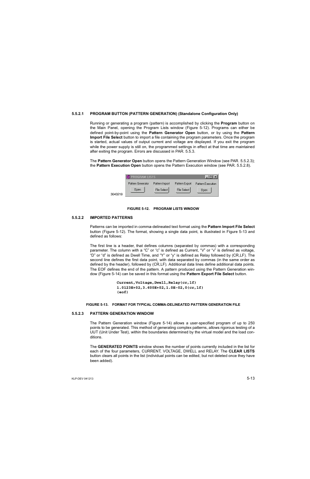 1 program button (pattern generation), Figure 5-12. program lists window, 2 imported patterns | 3 pattern generation window | KEPCO KLP Series Developers Guide, Rev 3 User Manual | Page 75 / 132