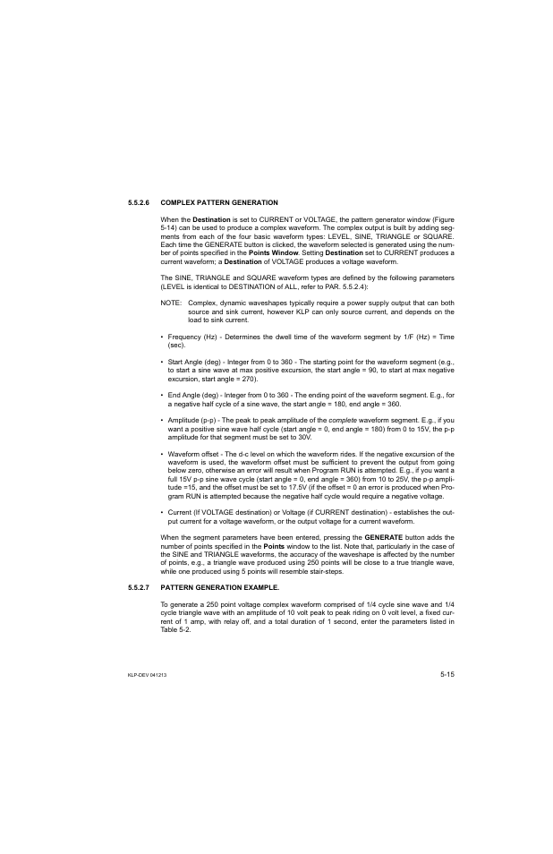 6 complex pattern generation, 7 pattern generation example | KEPCO KLP Series Developers Guide, Rev 3 User Manual | Page 77 / 132