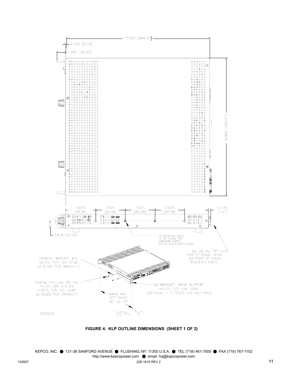 Klp outline dimensions | KEPCO KLP Series Quick Start Guide, P/N 228-1616, Rev 2 User Manual | Page 11 / 16