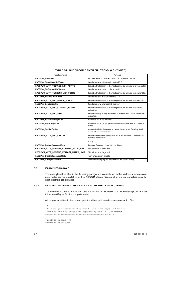 3 examples using c, Examples using c -4 | KEPCO KLP Series Developer's Guide, Rev 1 User Manual | Page 26 / 132