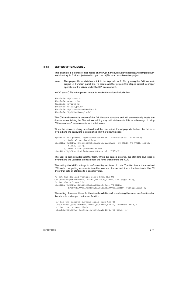 3 setting virtual model, Setting virtual model -11 | KEPCO KLP Series Developer's Guide, Rev 1 User Manual | Page 33 / 132