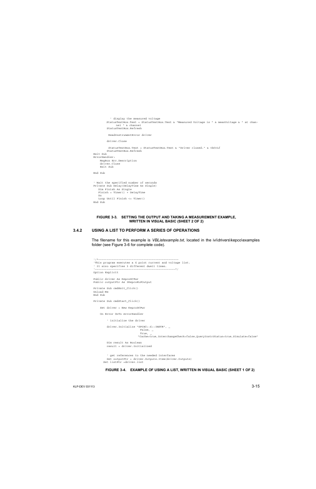 2 using a list to perform a series of operations, Using a list to perform a series of operations -15 | KEPCO KLP Series Developer's Guide, Rev 1 User Manual | Page 37 / 132