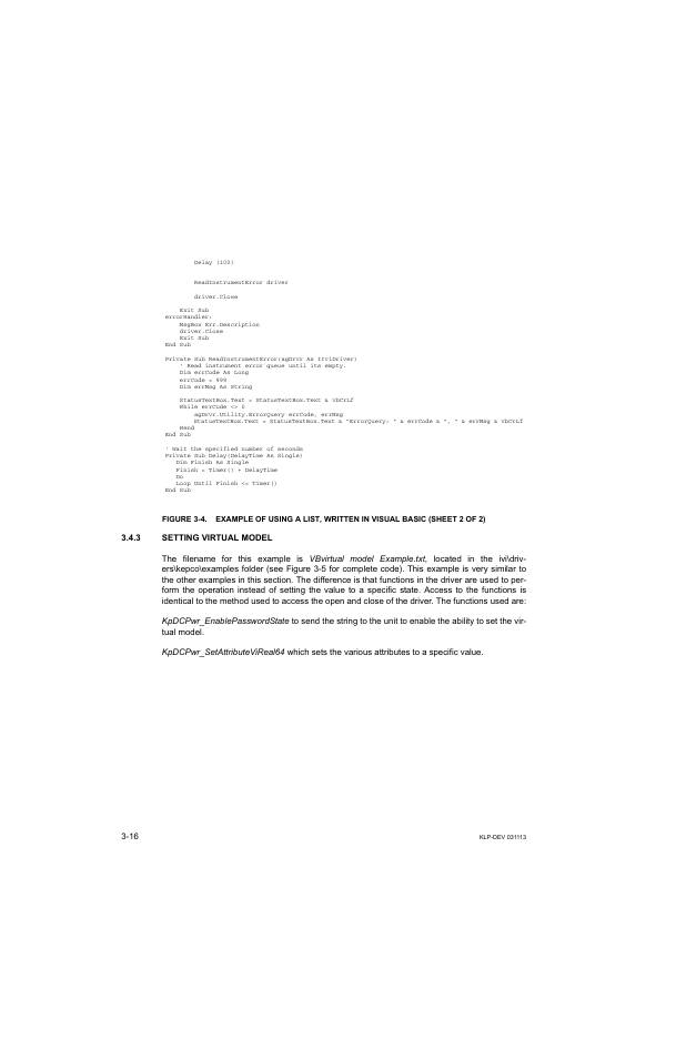 3 setting virtual model, Setting virtual model -16 | KEPCO KLP Series Developer's Guide, Rev 1 User Manual | Page 38 / 132