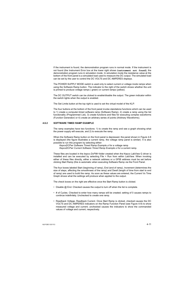 2 software timed ramp example, Software timed ramp example -11 | KEPCO KLP Series Developer's Guide, Rev 1 User Manual | Page 53 / 132