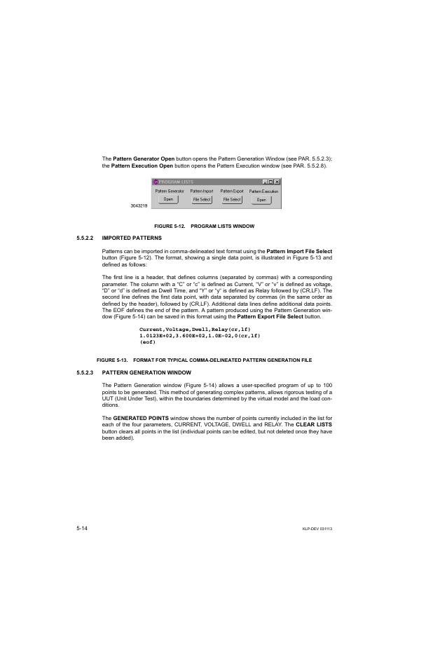 Figure 5-12. program lists window, 2 imported patterns, 3 pattern generation window | E 5-12). prog | KEPCO KLP Series Developer's Guide, Rev 1 User Manual | Page 76 / 132