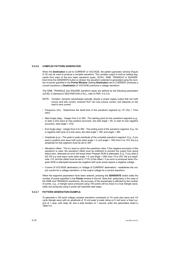 6 complex pattern generation, 7 pattern generation example | KEPCO KLP Series Developer's Guide, Rev 1 User Manual | Page 78 / 132