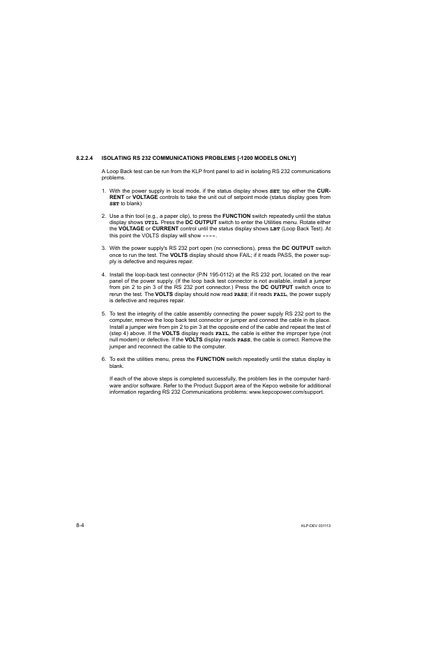 KEPCO KLP Series Developer's Guide, Rev 1 User Manual | Page 98 / 132