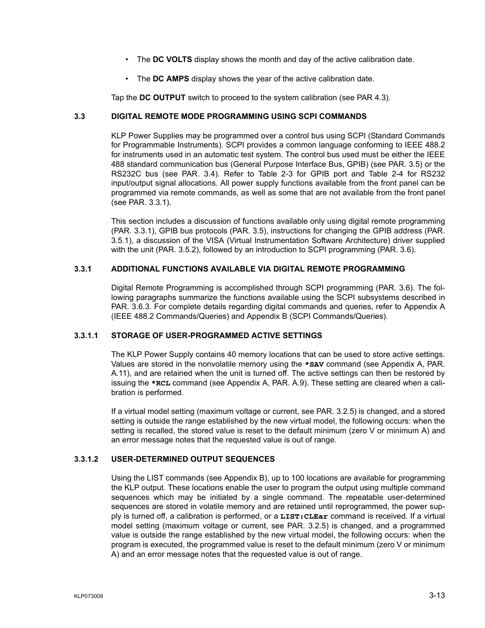 1 storage of user-programmed active settings, 2 user-determined output sequences, Storage of user-programmed active settings -13 | User-determined output sequences -13, R. 3.3.1.1), R. 3.3.1.2) | KEPCO KLP Series (older -1200 models) Operator Manual User Manual | Page 53 / 110