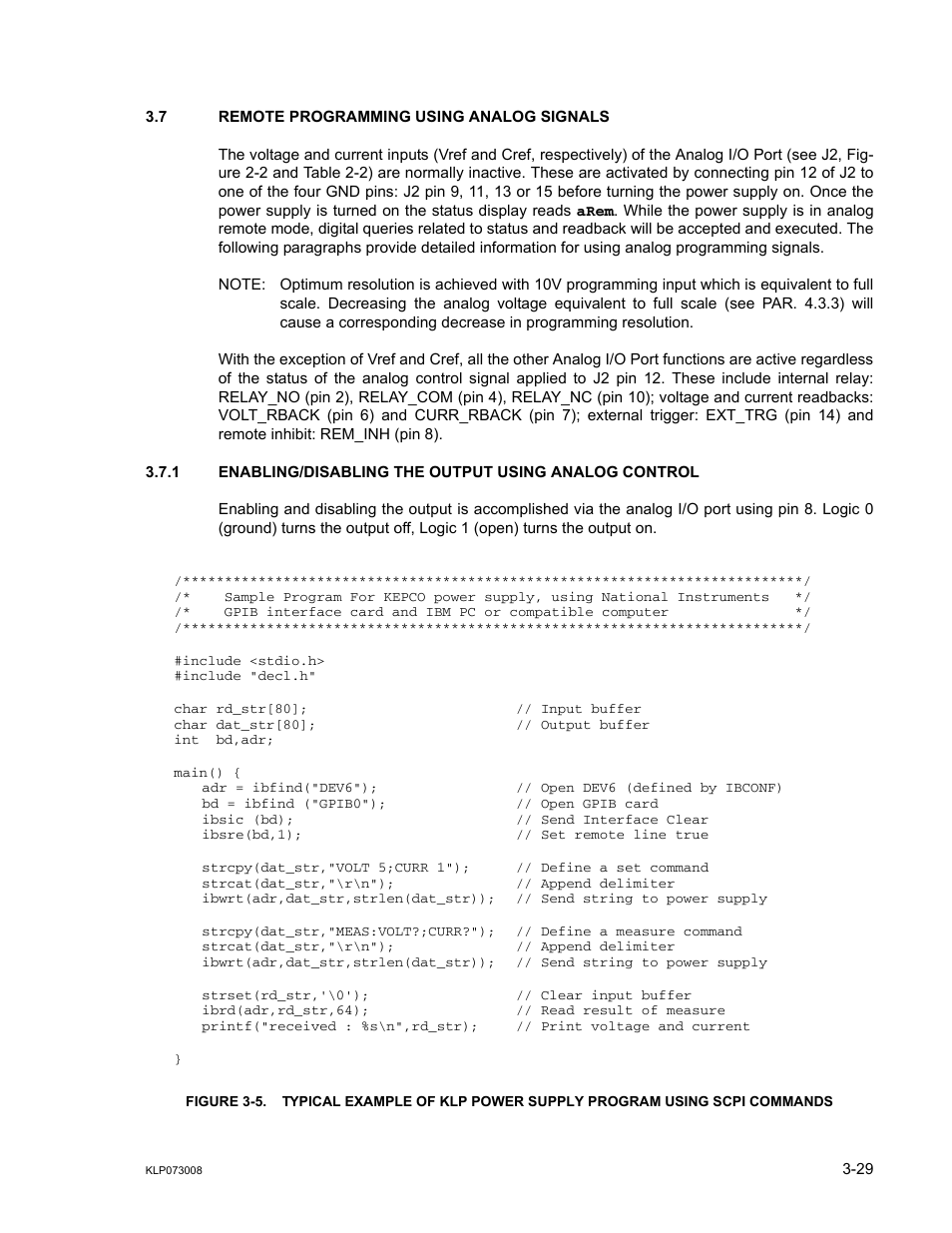 7 remote programming using analog signals, Remote programming using analog signals -29, R. 3.7.1 | R. 3.7), 7) and front p, 5 is an | KEPCO KLP Series (older -1200 models) Operator Manual User Manual | Page 69 / 110