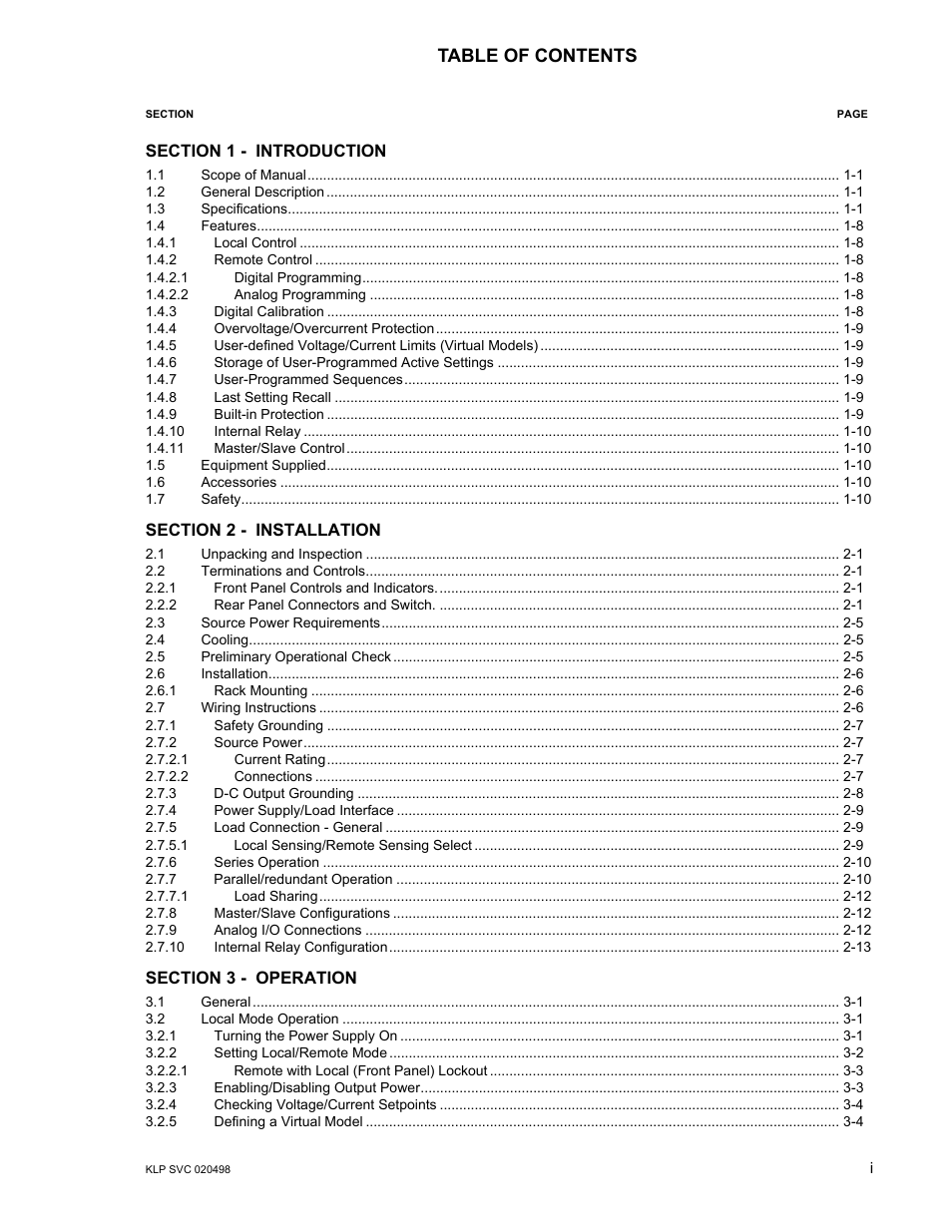 KEPCO KLP Series (older -1200 models) Operator Manual User Manual | Page 7 / 110