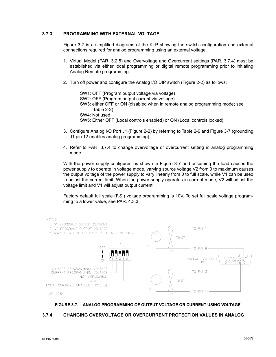 3 programming with external voltage, Programming with external voltage -31, 3 for vo | R. 3.7.3 for volt | KEPCO KLP Series (older -1200 models) Operator Manual User Manual | Page 71 / 110