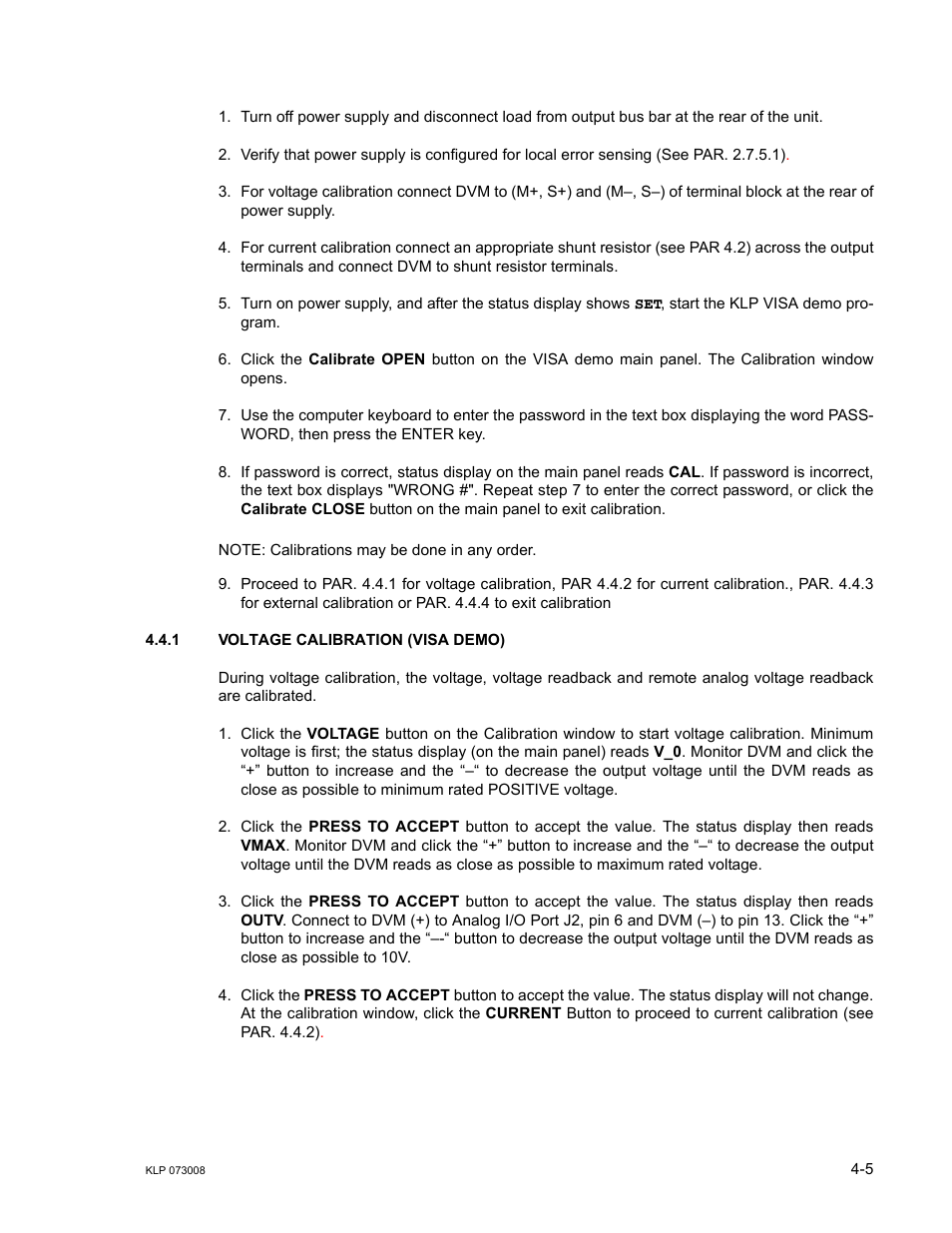 1 voltage calibration (visa demo), Voltage calibration (visa demo) -5 | KEPCO KLP Series (older -1200 models) Operator Manual User Manual | Page 77 / 110