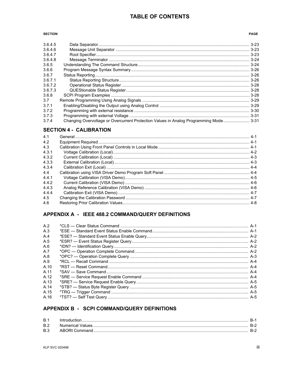 KEPCO KLP Series (older -1200 models) Operator Manual User Manual | Page 9 / 110