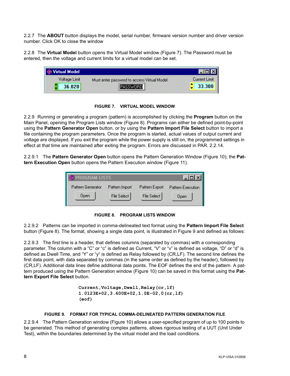 Figure 7. virtual model window, Figure 8. program lists window | KEPCO KLP Series (older -1200 models) VISA Driver Manual User Manual | Page 8 / 14