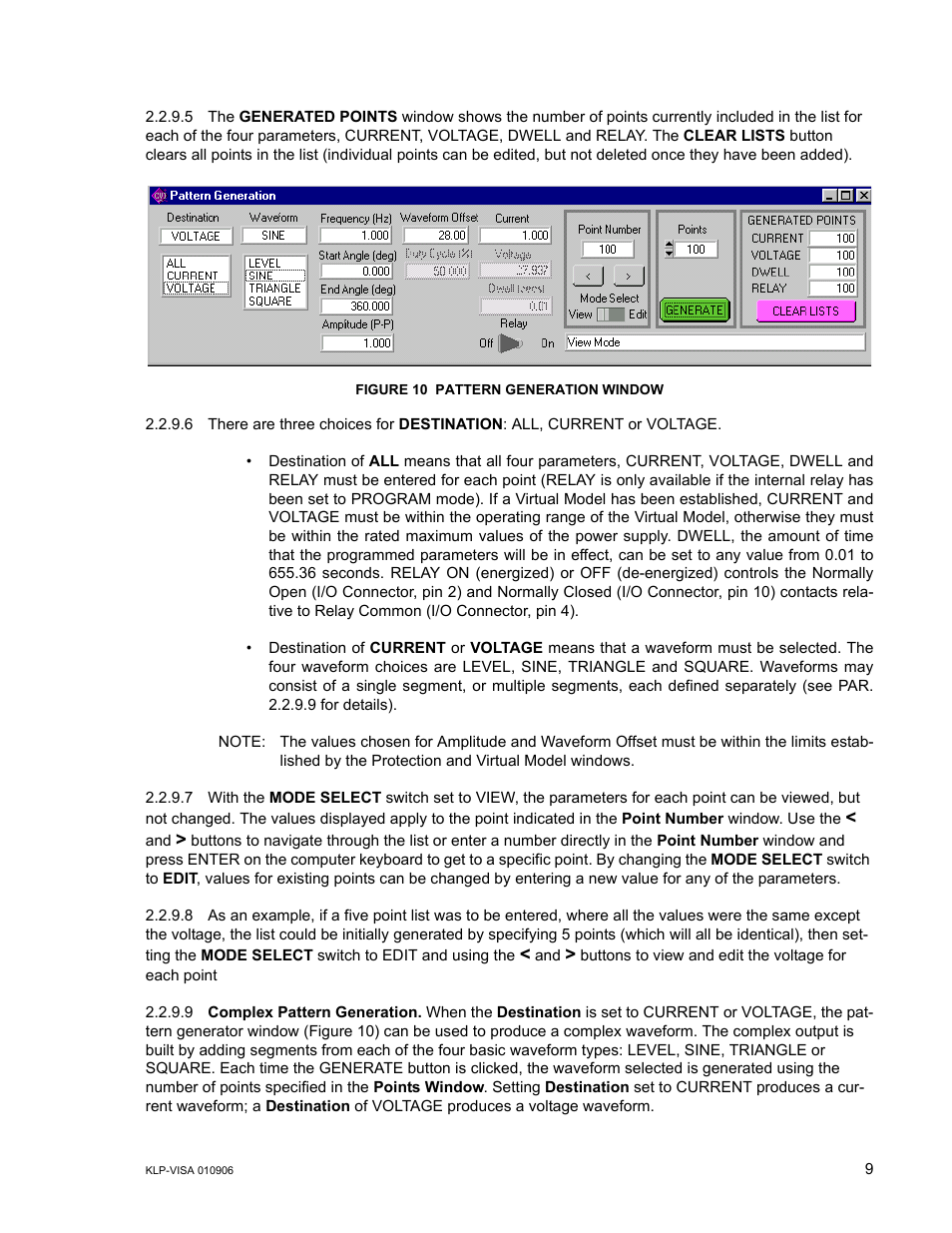 Figure 10 pattern generation window, E 10) allo | KEPCO KLP Series (older -1200 models) VISA Driver Manual User Manual | Page 9 / 14