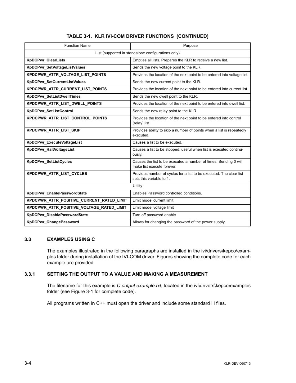 3 examples using c, Examples using c -4 | KEPCO KLR Series Developers Guide User Manual | Page 26 / 128
