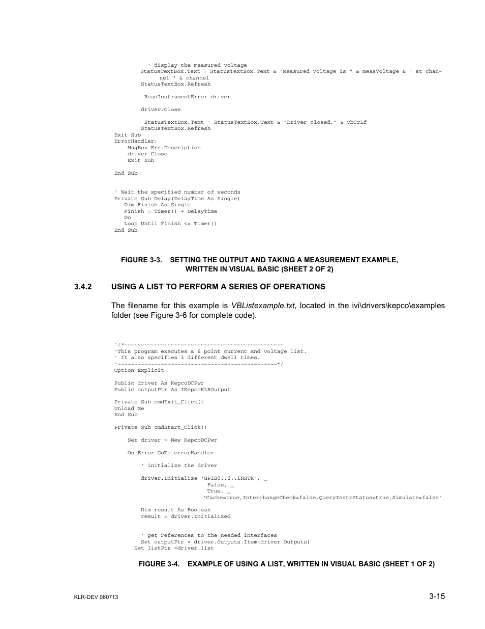 2 using a list to perform a series of operations, Using a list to perform a series of operations -15 | KEPCO KLR Series Developers Guide User Manual | Page 37 / 128
