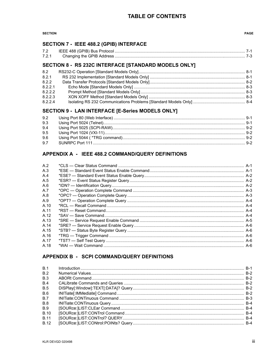 KEPCO KLR Series Developers Guide User Manual | Page 5 / 128