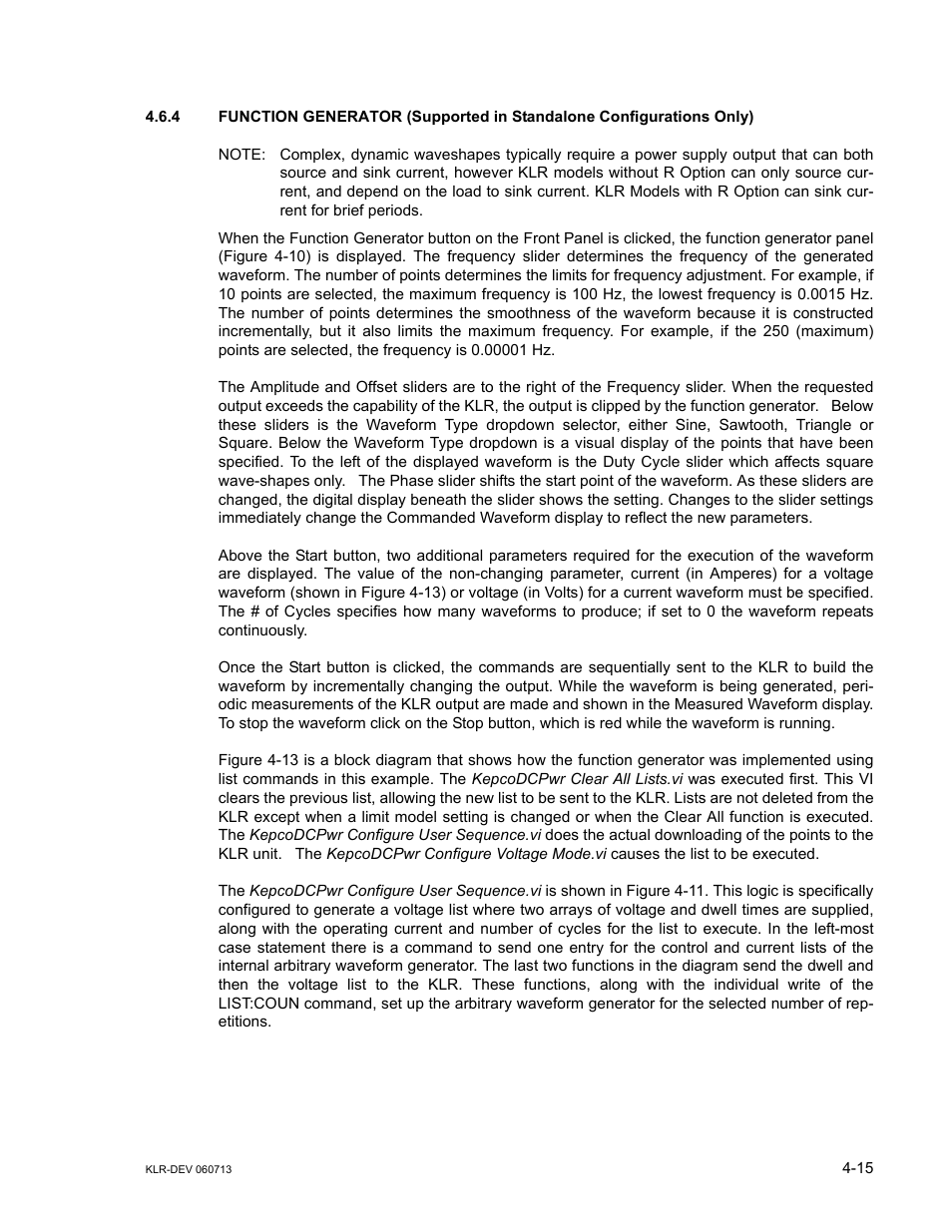 4 function generator, Function generator -15 | KEPCO KLR Series Developers Guide User Manual | Page 57 / 128