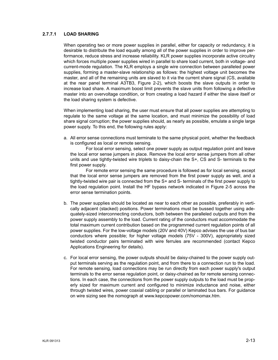 1 load sharing, Load sharing -13 | KEPCO KLR Series User Manual User Manual | Page 37 / 92