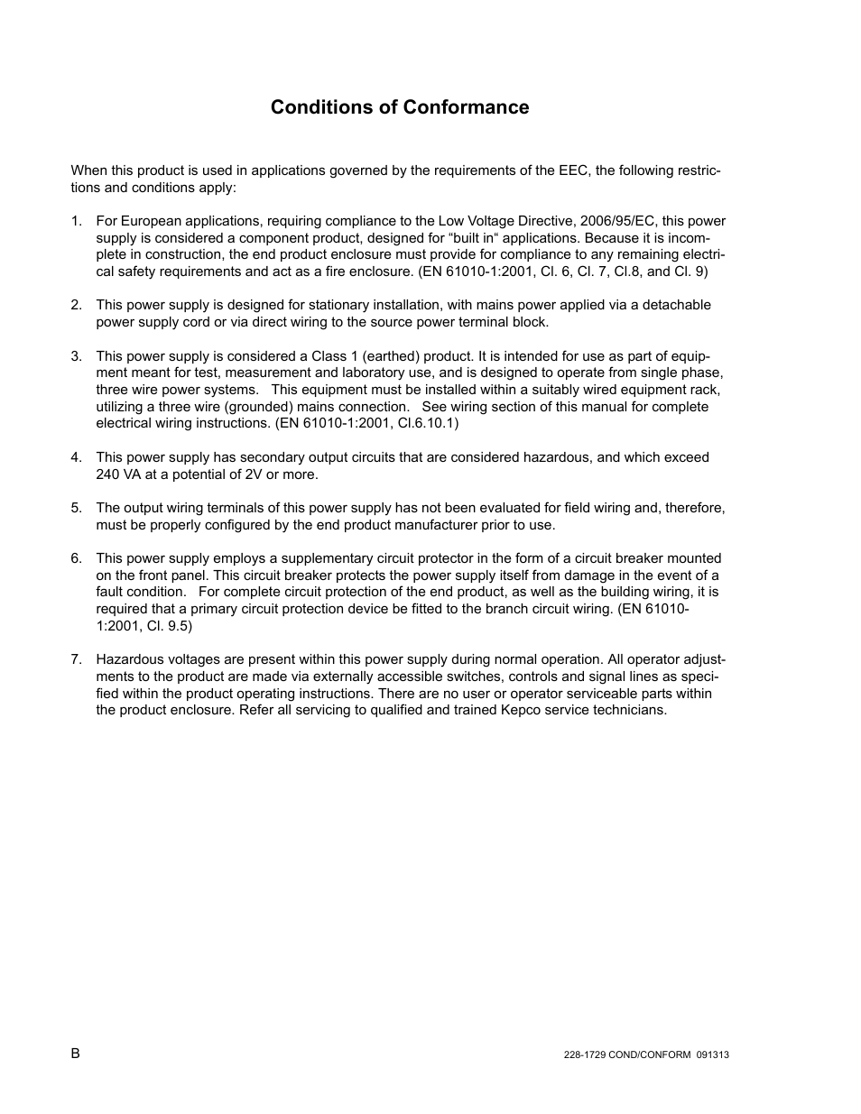 Conditions of conformance | KEPCO KLR Series User Manual User Manual | Page 4 / 92