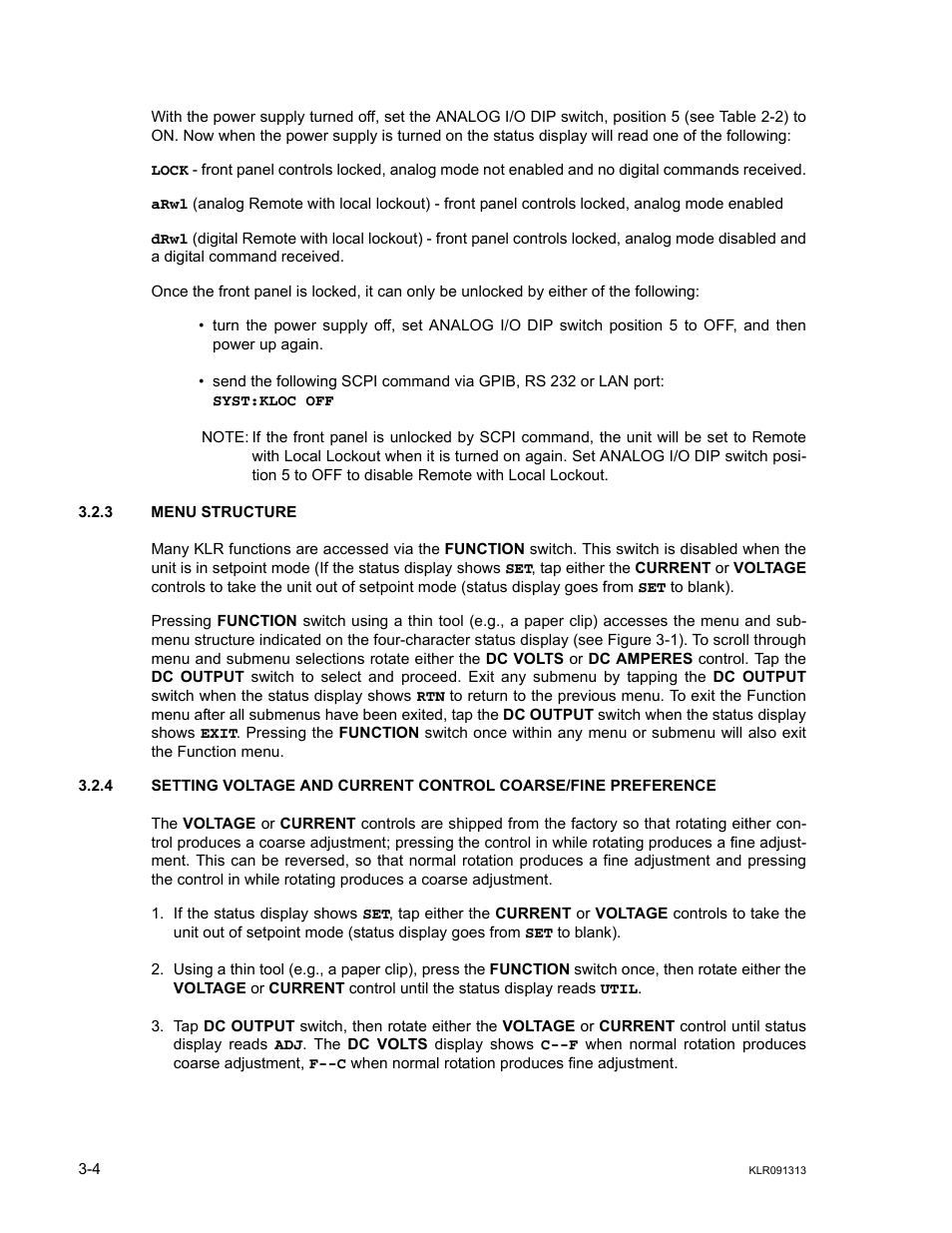 3 menu structure, Menu structure -4 | KEPCO KLR Series User Manual User Manual | Page 44 / 92