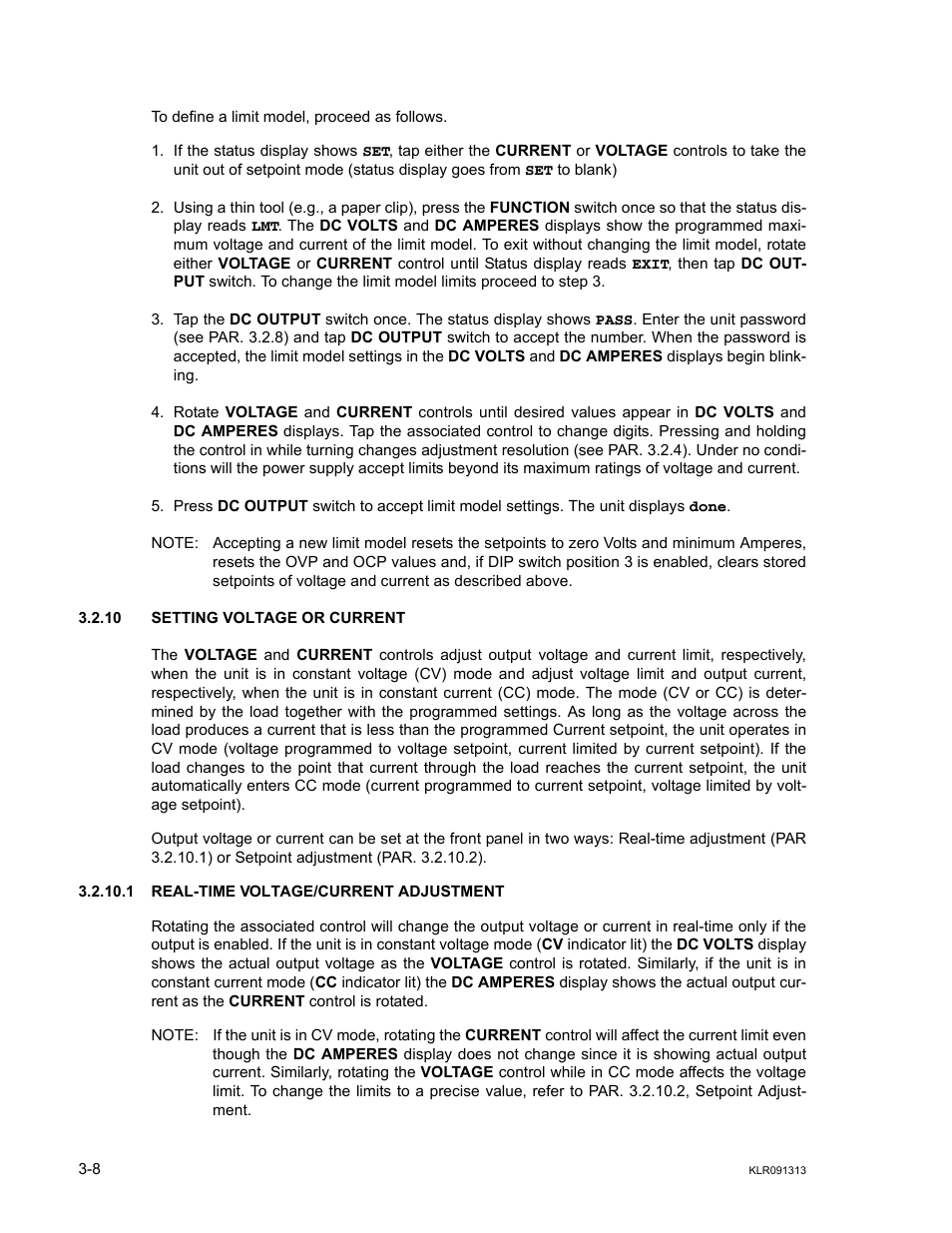 10 setting voltage or current, 1 real-time voltage/current adjustment, Setting voltage or current -8 | Real-time voltage/current adjustment -8, Ar.3.2.10), Ar. 3.2.10) an | KEPCO KLR Series User Manual User Manual | Page 48 / 92