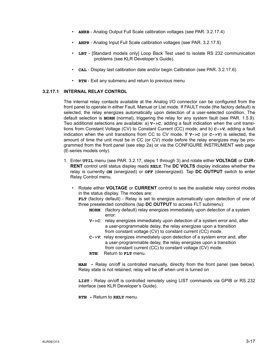 1 internal relay control, Internal relay control -17, R. 3.2.17.1 | R. 3.2.17.1 to co | KEPCO KLR Series User Manual User Manual | Page 57 / 92