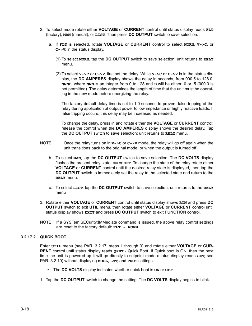 2 quick boot, Quick boot -18, Ar. 3.2.17.2) | R. 3.2.17.2), 2a) or | KEPCO KLR Series User Manual User Manual | Page 58 / 92