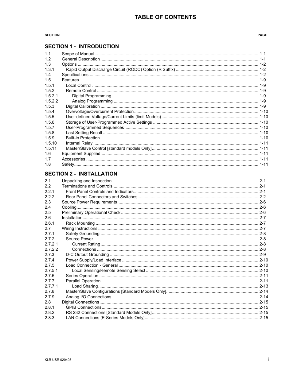 KEPCO KLR Series User Manual User Manual | Page 7 / 92