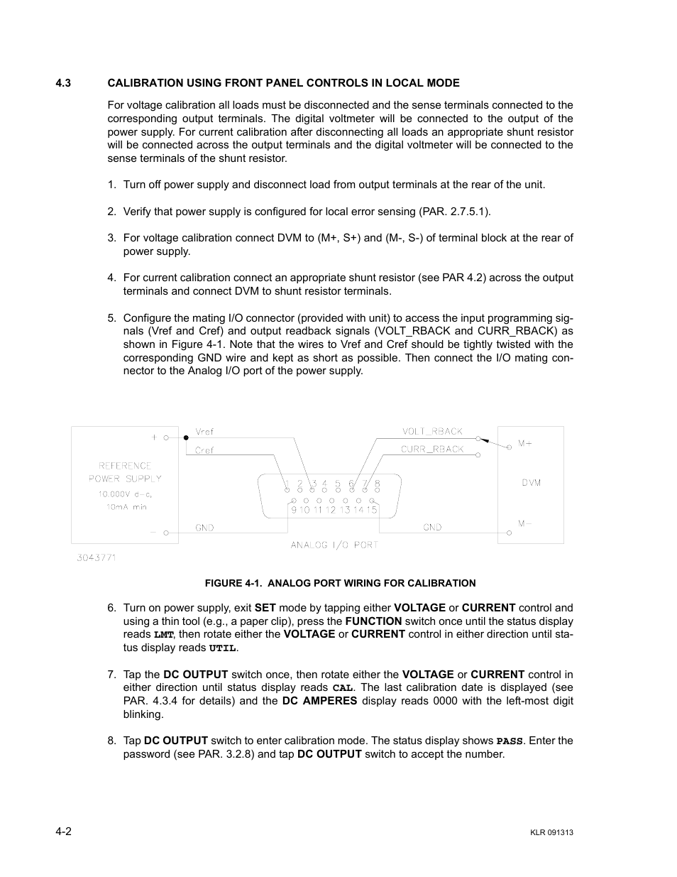 Figure 4-1. analog port wiring for calibration, Analog port wiring for calibration -2, R. 4.3) | Ar. 4.3), Ar. 4.3). note: r, Ar. 4.3 | KEPCO KLR Series User Manual User Manual | Page 80 / 92