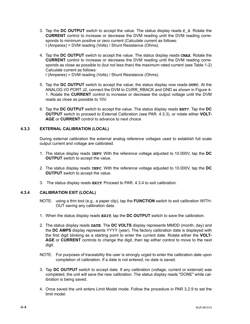 3 external calibration (local), 4 calibration exit (local), External calibration (local) -4 | Calibration exit (local) -4, 3 to r, R. 4.3.3, R. 4.3.4 fo, R. 4.3.4 | KEPCO KLR Series User Manual User Manual | Page 82 / 92